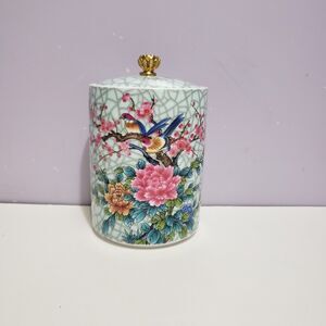 Asian Porcelain  Ceramic Tea Bag / Trinket Canister Home Decor 5"×3.5"